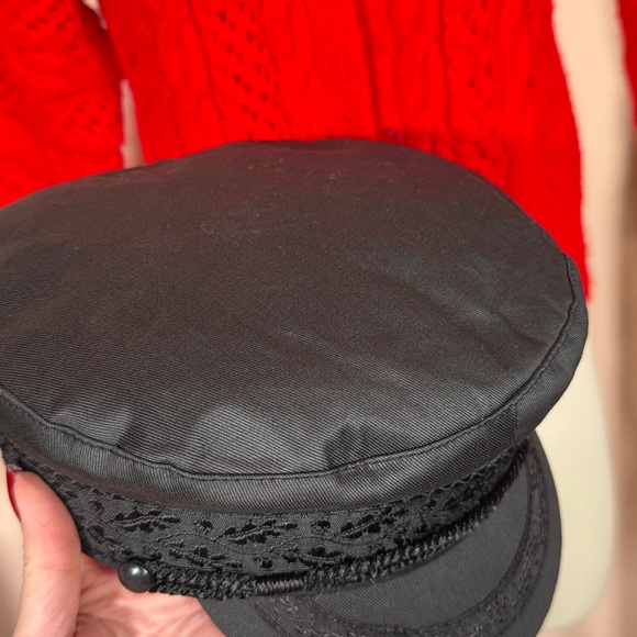 Vintage Mod black Fisherman hat Beatles cap European floral ribbon embellishment - Picture 17 of 17